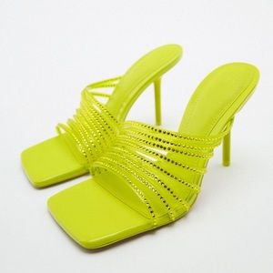 Zara high heel vinyl sandals with rhinestone